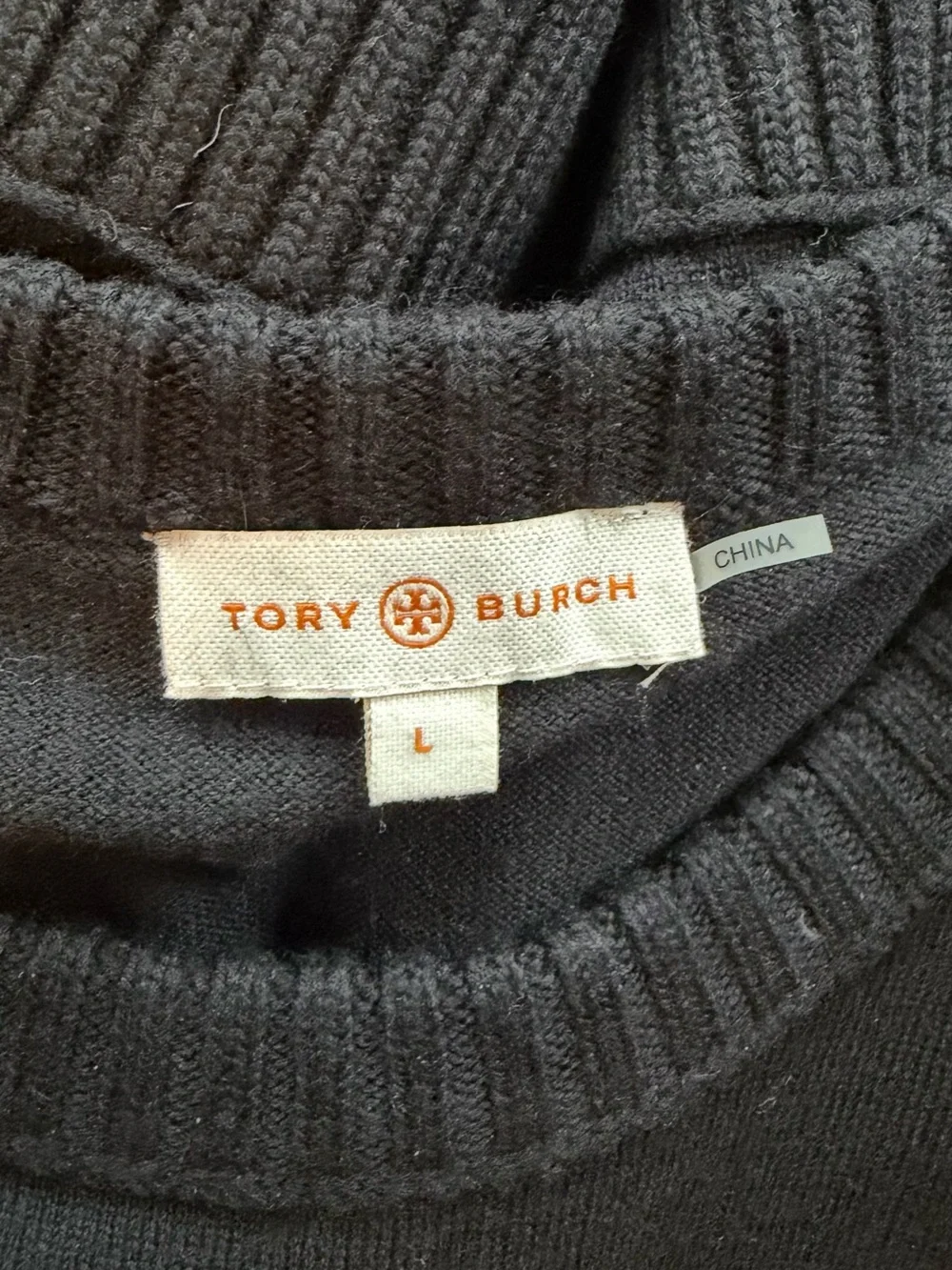 Tory Burch Black Crewneck Sweater with Beaded Logo